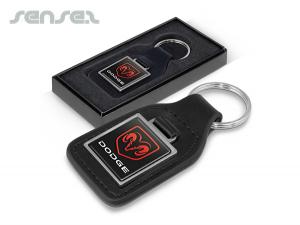 Leather Key Rings with Metal Plate (Square)
