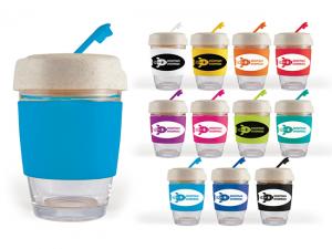 Eco Flip Deckel Glas Kaffeetassen mit Silikonbändern (320ml)