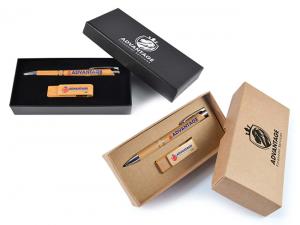 Eco Bamboo Pen &amp; Swivel USB Geschenksets
