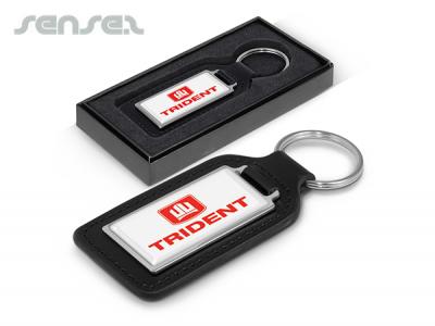 Leather Key Rings with Metal Plate (Rectangular)