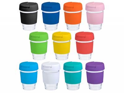 Glass Cups With Flip Lids (340ml - 12oz)