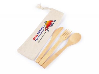 Bamboo Cutlery Sets In Calico Pouch
