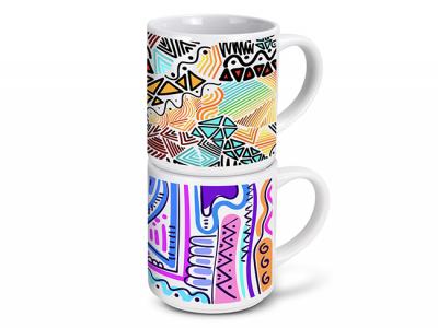 積み重ね可能なセラミックコーヒーマグ（フルカラープリント、375ml）