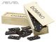 Domino-Sets in Holzkisten